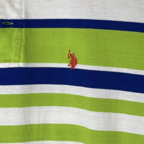 US Polo Assn Polo Shirt Mens XL White Green Blue Stripe Embroider Small Red Logo - Picture 3 of 12